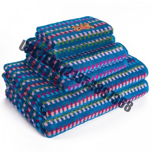 JMD TEXTILE Snabbtorr 100% bomull, Little Bear Cartoon Broderi, Flerfärgad färgad Jacquard badrumshanddukssats, 6-Peice-set (blå)