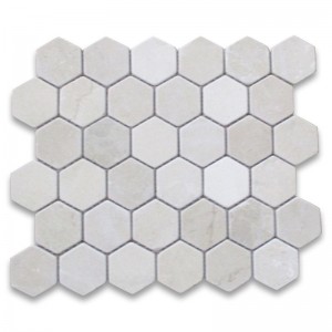 Crema marfil 2-tums hexagon mosaikplattor tumlade