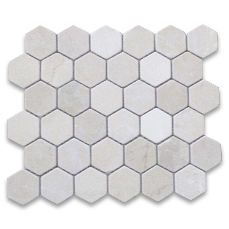 Crema marfil 2-tums hexagon mosaikplattor tumlade