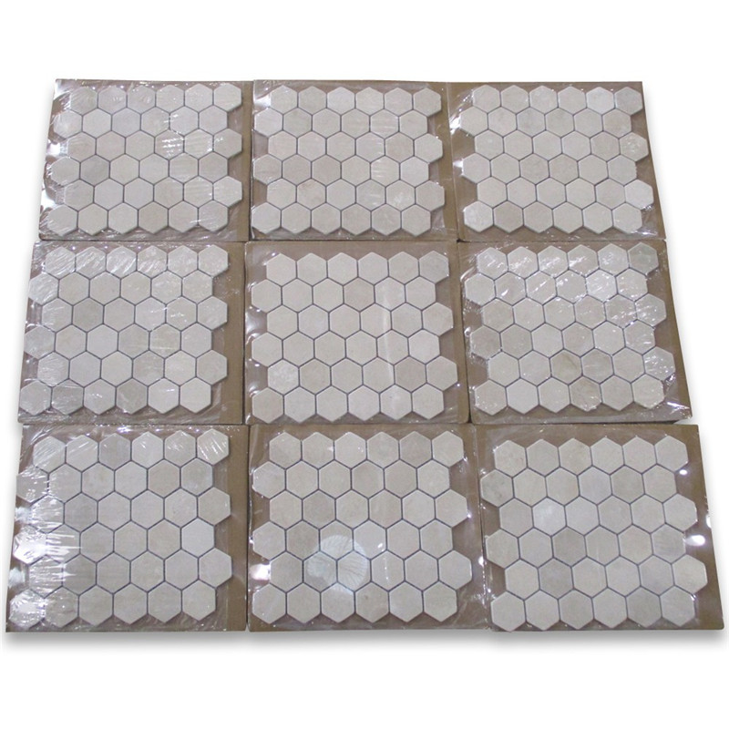 Crema marfil 2-tums hexagon mosaikplattor tumlade