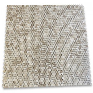 Emperador Light 1x2 Basketweave Mosaic Tile w Emperador Dark Dots Polished