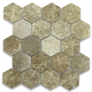 Emperador Light 1x2 Basketweave Mosaic Tile w Emperador Dark Dots Polished