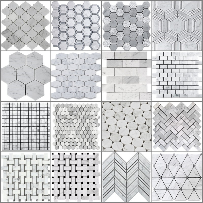 Carrara vita mosaikplattor