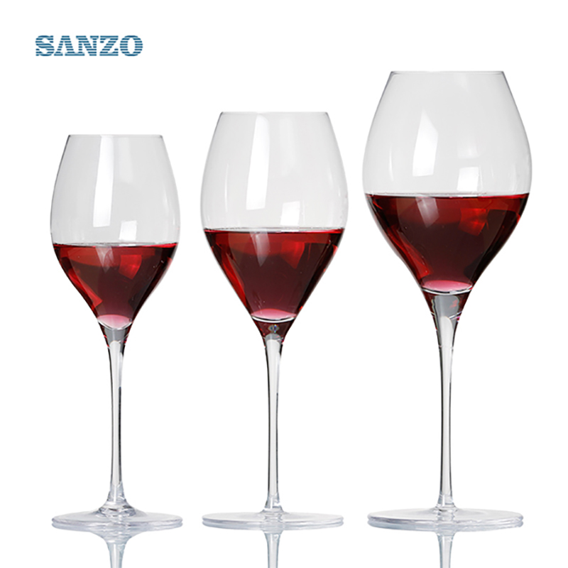 SANZO Black Stem Lismore Balloon Wine Glass Handgjorda blyfria kristallgreverade glasögon Tjocka glasögon