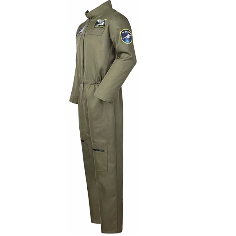 Herrflygplan Fighter Pilot Jumpsuit Flight kostym för vuxna med broderade lappar och fickor