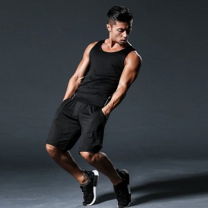FDMM002-3 Fitnessdräkt för män, tank top + lösa shorts + täta byxor för löpning