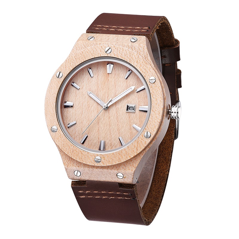 Nature Wood Watch Man Analog Quartz Leather Strap Fashion Roman Zebra Watch Herrens moderna coola klocka