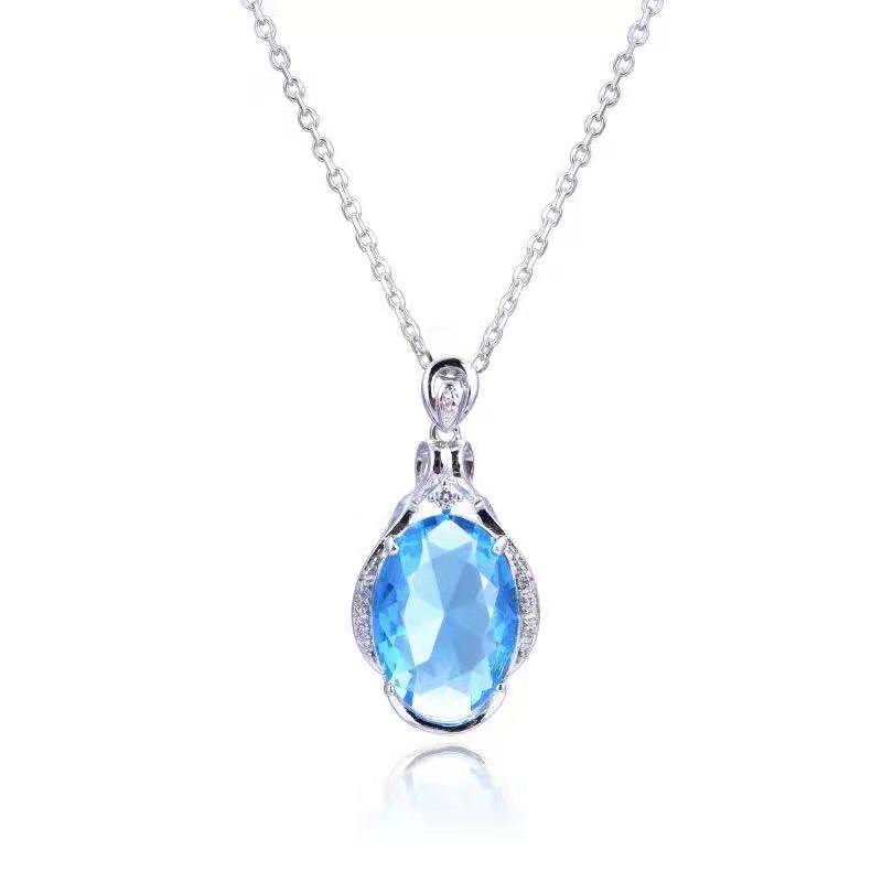 Sterling silver imitation smycken lätt saphire hänge kvinnor halsband