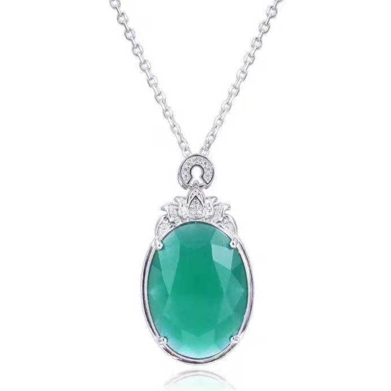 925 sterling silver syntetisk malay jade ädelsten halsband för kvinnor