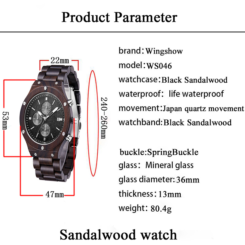 Hight-end Boutique Fritid Unisex DIY Naturliga män Kvinnor Svart Sandal Wood Watch