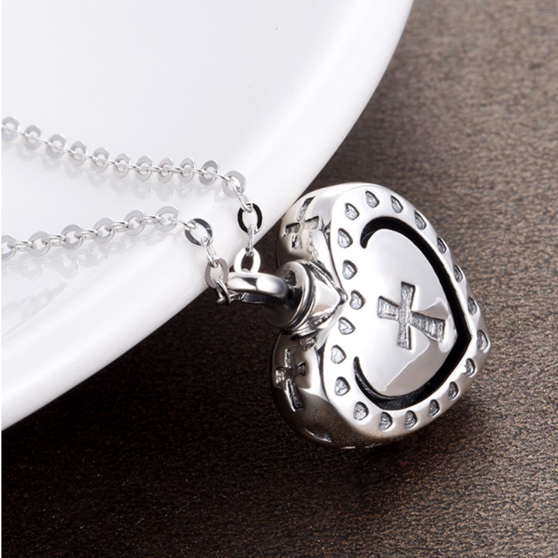 Kremationshalsband 925 sterling silver minne hjärta kors hängande kremering halsband för aska