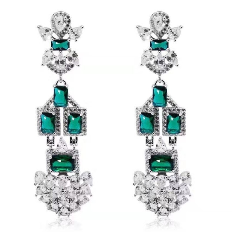 925 syntetiska smaragdörhängen i sterling silver Barock stil kubiska zirkonier bröllopsörhängen dinglar örhängen