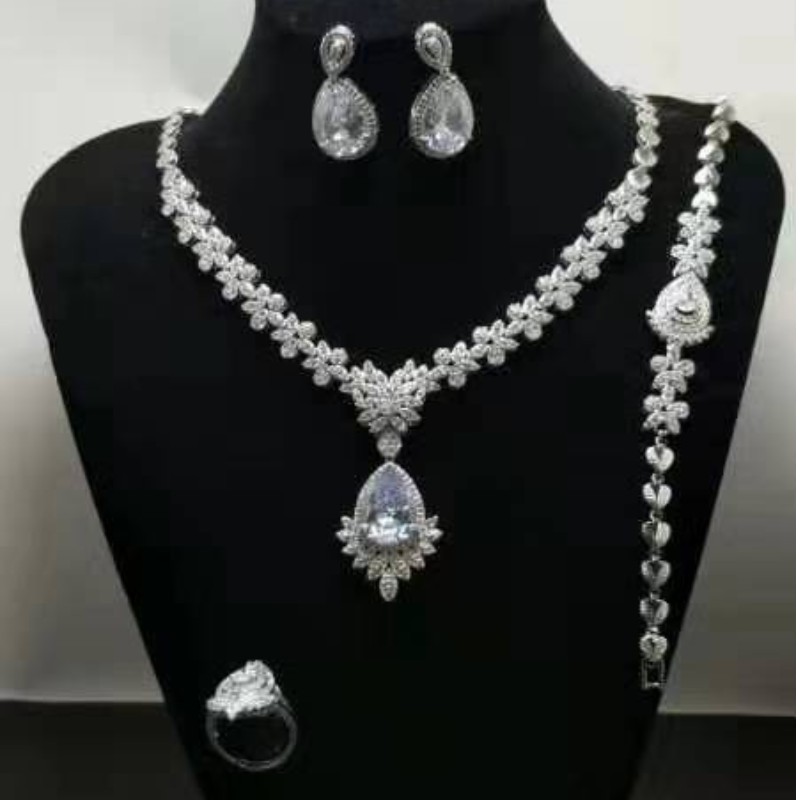 Bröllopssmycken uppsättningar för brudar indiska bröllopsmycken bröllop presenter 925 sterling silver cubic zirconia för kvinnor