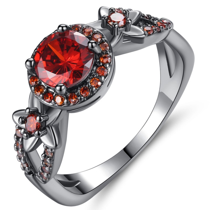 Svartguldringar kvinnorringar ametistgul rubin granatringar 925 sterling silver platina vitguldringar ringsten smycken
