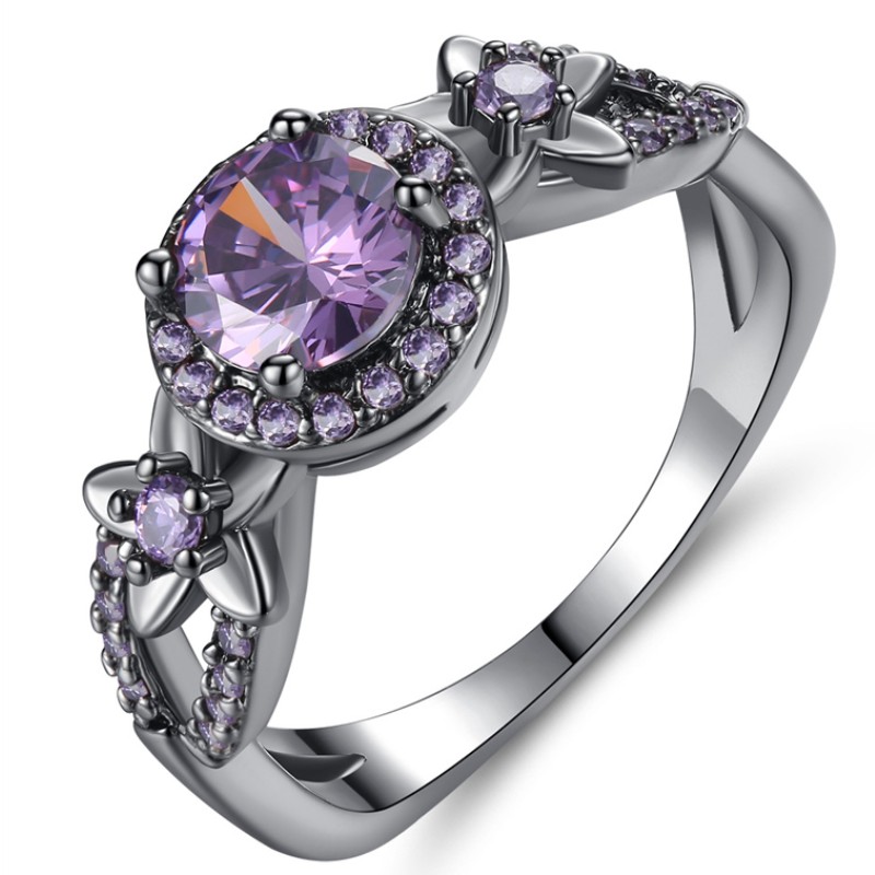 Svartguldringar kvinnorringar ametistgul rubin granatringar 925 sterling silver platina vitguldringar ringsten smycken