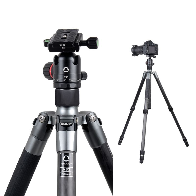 Kingjoy Bästa automatiska benvinkeljustering Spikade fötter aluminium stativmonopod med professionellt dämpande kulhuvud