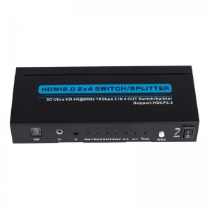 V2.0 HDMI 2x4 switch \/ splitter stöd 3D Ultra HD 4Kx2K @ 60Hz HDCP2.2