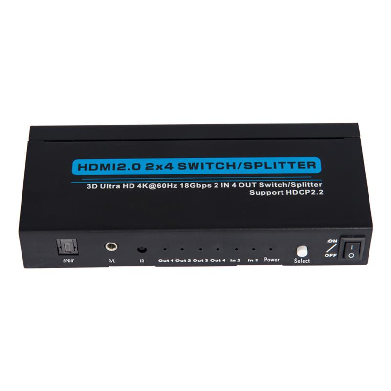 V2.0 HDMI 2x4 switch / splitter stöd 3D Ultra HD 4Kx2K @ 60Hz HDCP2.2