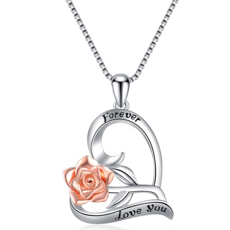 925 sterling silver ros hjärta hänge uttalande halsband personifierade graverade halsband 2020 design