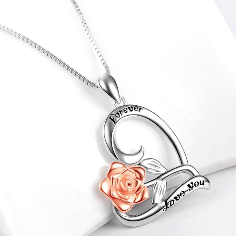 925 sterling silver ros hjärta hänge uttalande halsband personifierade graverade halsband 2020 design