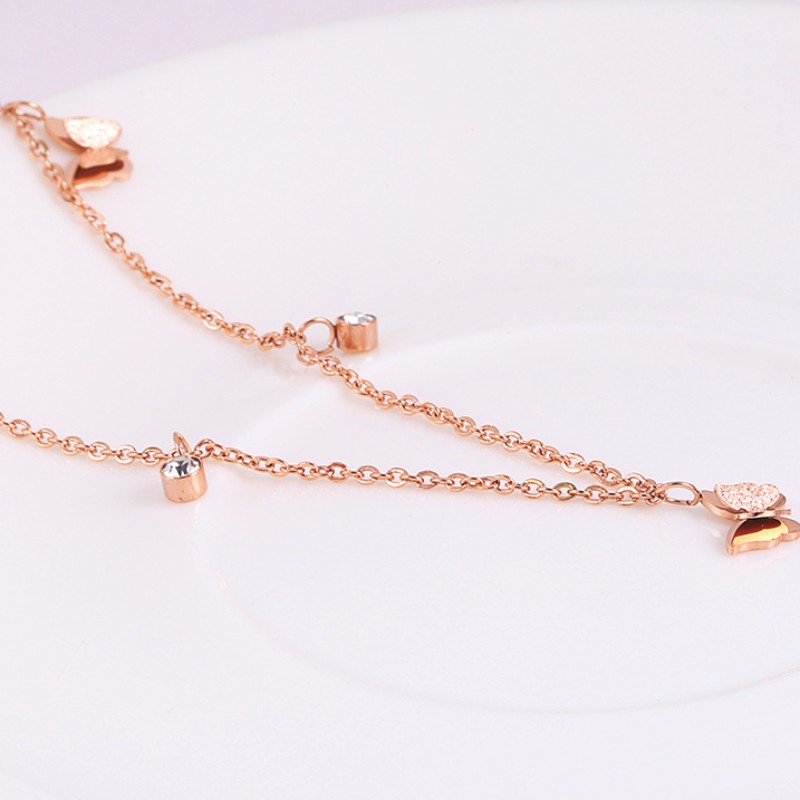 Dubbel fjäril halsband kubik zirconia hänge för kvinnor 14 k guld 925 sterling silver 18 k ros guld