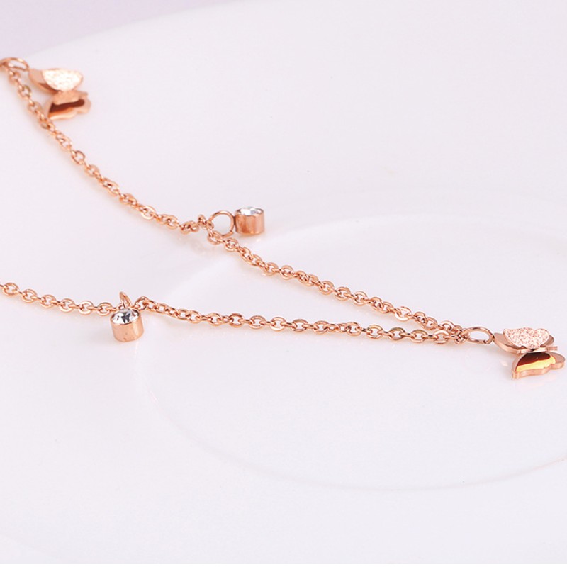 Dubbel fjäril halsband kubik zirconia hänge för kvinnor 14 k guld 925 sterling silver 18 k ros guld