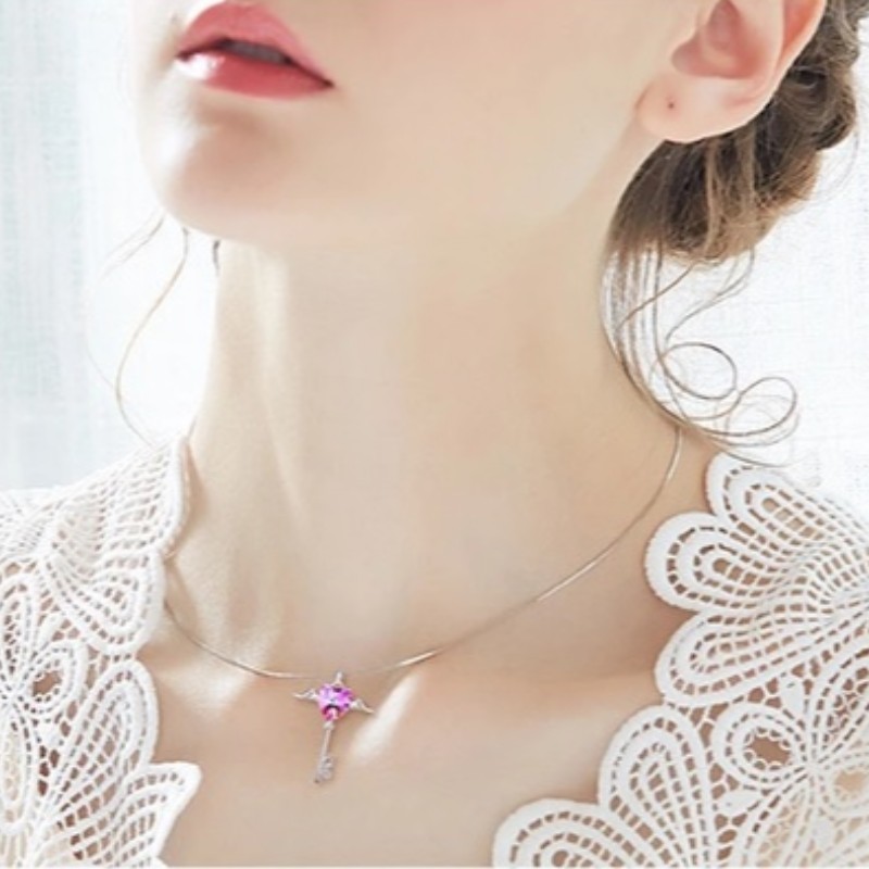 Ängelvingar halsband hjärthänge kärlek brev halsband safir ametyst ädelsten halsband för kvinnor 925 sterling silver