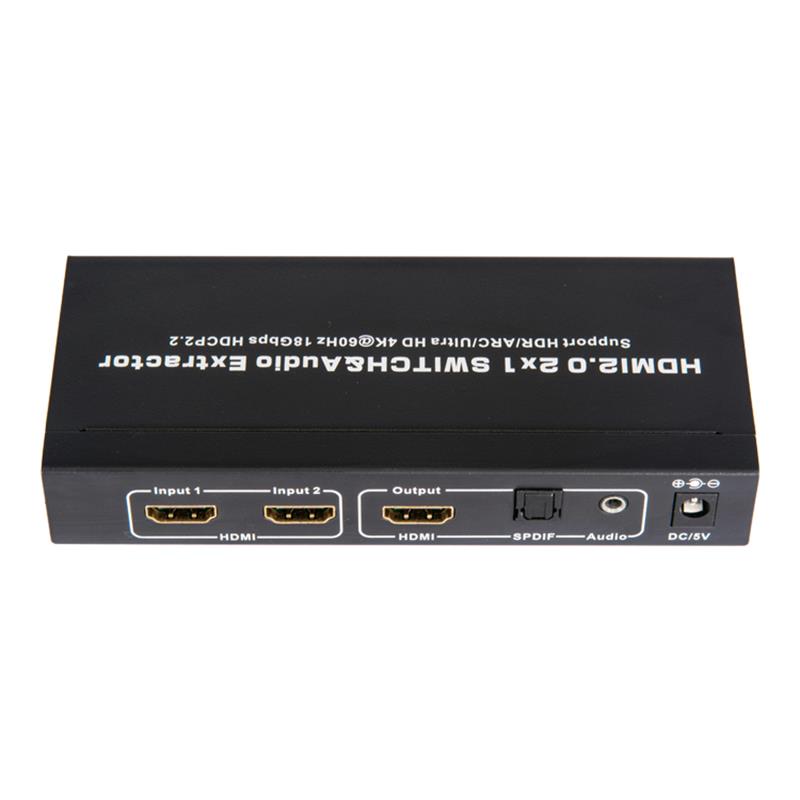 V2.0 HDMI 2x1 switcher och ljuduttagssupport ARC Ultra HD 4Kx2K @ 60Hz HDCP2.2 18 Gbps