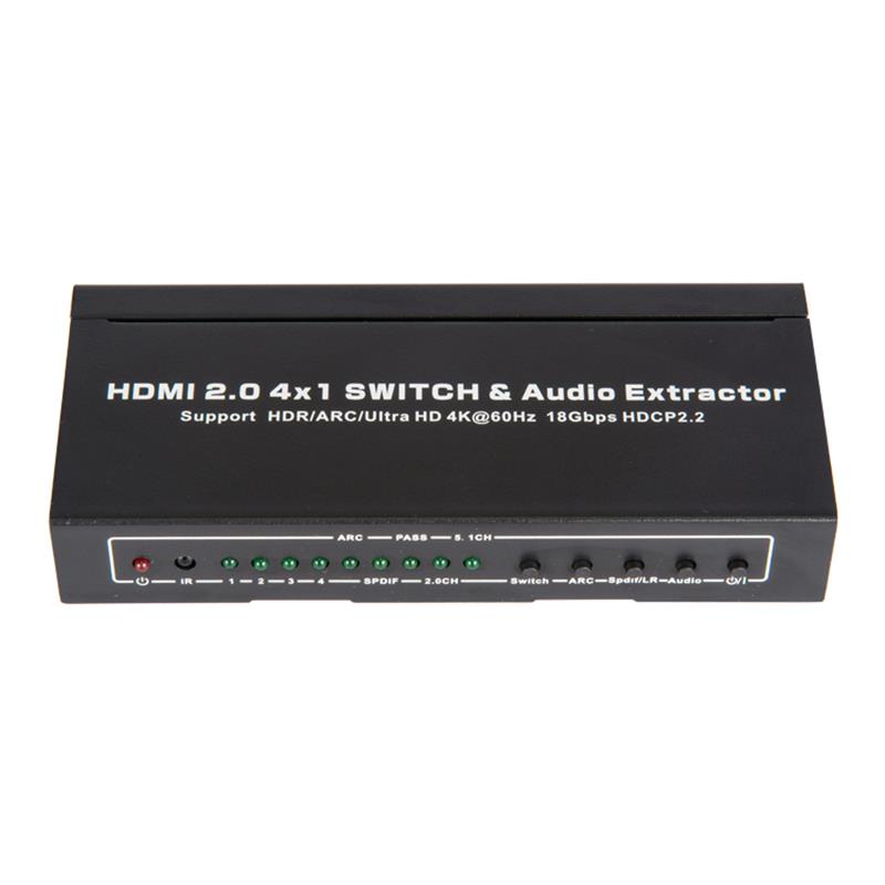 V2.0 HDMI 4x1 switchar och ljuduttag ARC Ultra HD 4Kx2K @ 60Hz HDCP2.2 18 Gbps