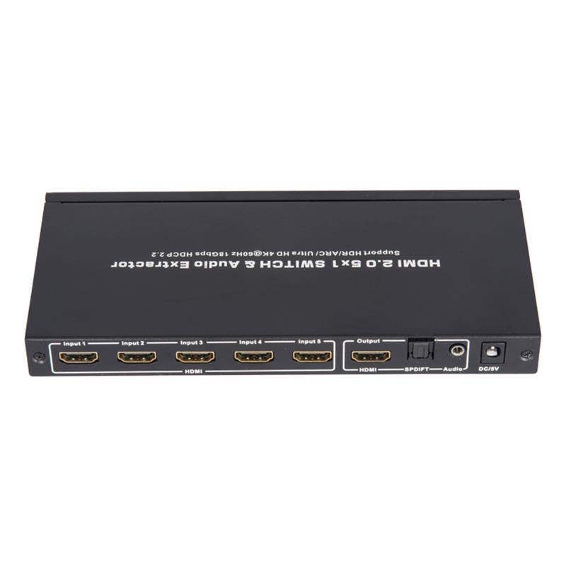 V2.0 HDMI 5x1 Switcher & Audio Extractor Support ARC Ultra HD 4Kx2K @ 60Hz HDCP2.2 18 Gbps