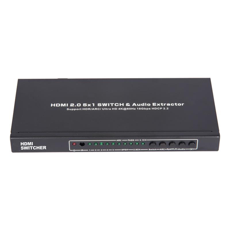 V2.0 HDMI 5x1 Switcher & Audio Extractor Support ARC Ultra HD 4Kx2K @ 60Hz HDCP2.2 18 Gbps