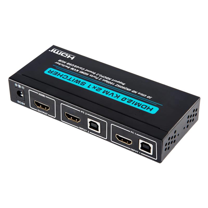 V2.0 HDMI KVM 2x1-switch stöd Ultra HD 4Kx2K @ 60Hz HDCP2.2 18 Gbps ljudkort och USB-hubb