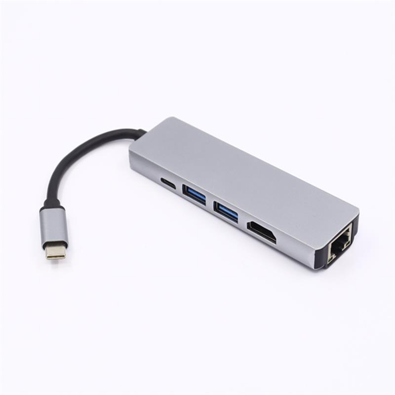 5-i-1 USB-typ C till HDMI + LAN (1000M) + USB 3.0x2 + typ C navadapter