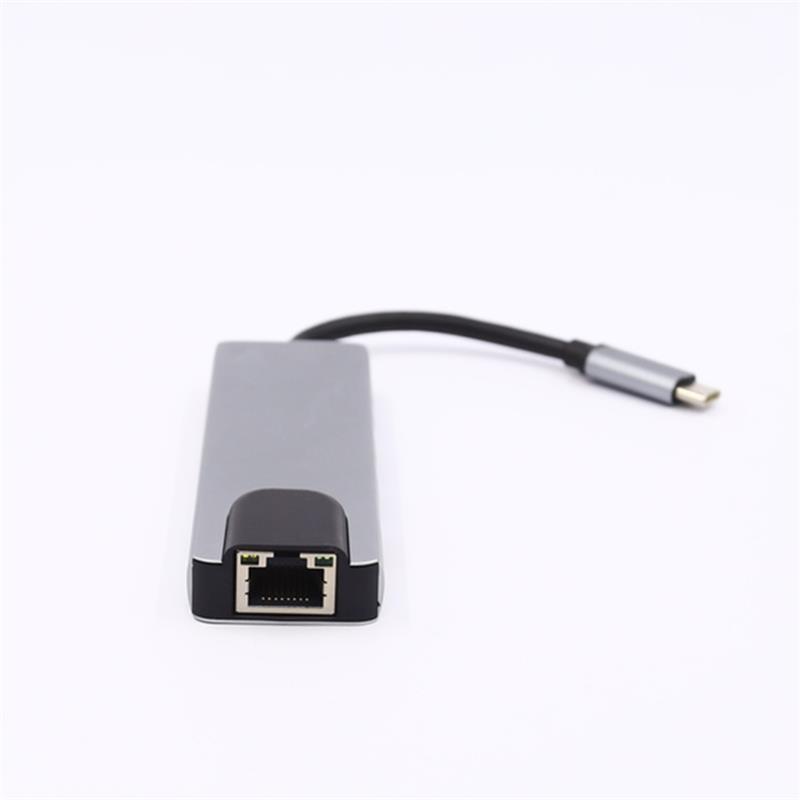 5-i-1 USB-typ C till HDMI + LAN (1000M) + USB 3.0x2 + typ C navadapter