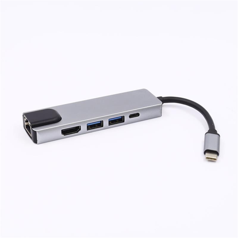 5-i-1 USB-typ C till HDMI + LAN (1000M) + USB 3.0x2 + typ C navadapter