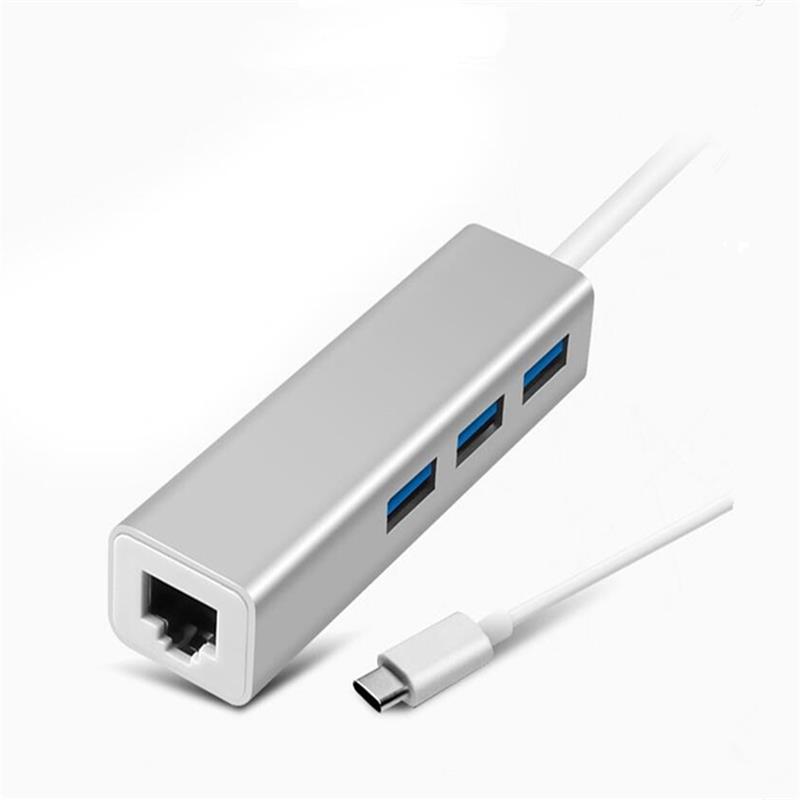 USB-typ C till LAN (1000M) + USB 3.0x3 hubadapter