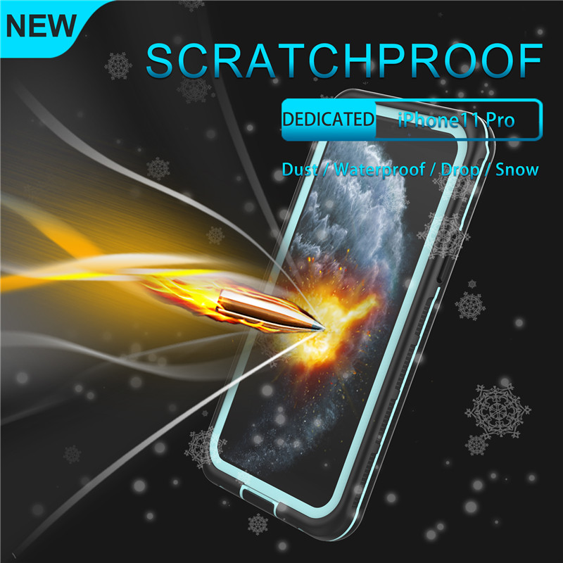 Vattentät mobiltelefontillbehör vattentålig väska för telefonsänkbart fodral för iphone 11 pro (blå) med fast färg bakomslaget