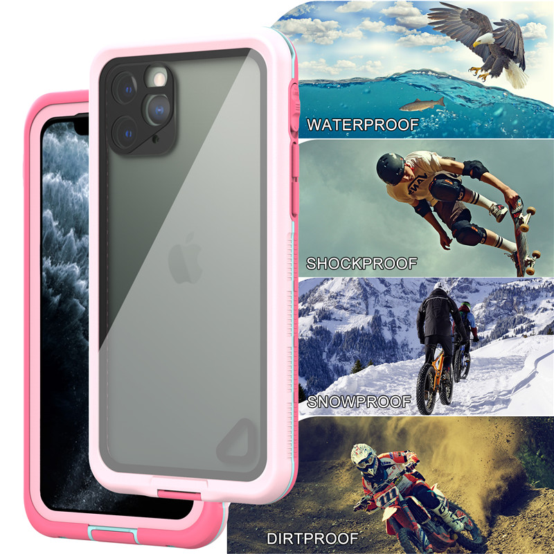 Iphone 11 pro livssäker fodral vattentät telefonväska bästa vattentäckta puch för iphone 11 pro (rosa) med transparent baksida