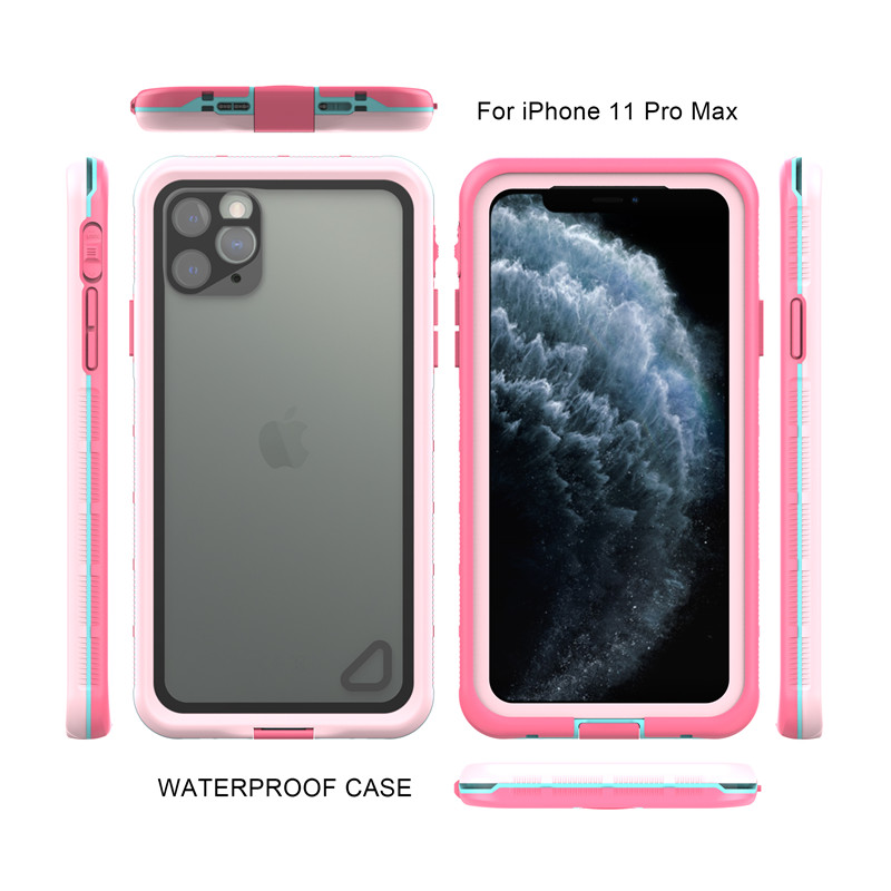 Vattentät etui påse dammsäker iphone 11 pro max väska torrväska vattentät mobiltelefon fodral (rosa) med transparent baksida