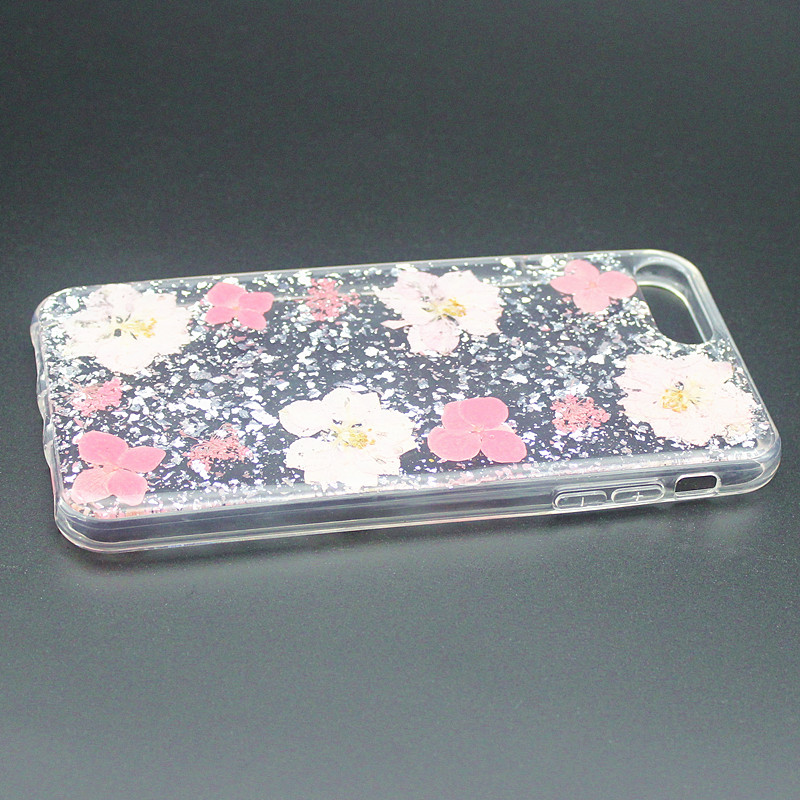 TPU + PC glitteriga droppar lim mobiltelefon fodral med innerblomma för hand tillverkad för iPhone 6 Plus / 7 Plus / 8 Plus