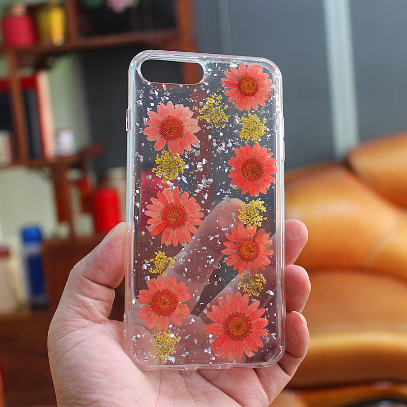 TPU + PC glitteriga droppar lim mobiltelefon fodral med innerblomma för hand tillverkad för iPhone 6 Plus / 7 Plus / 8 Plus