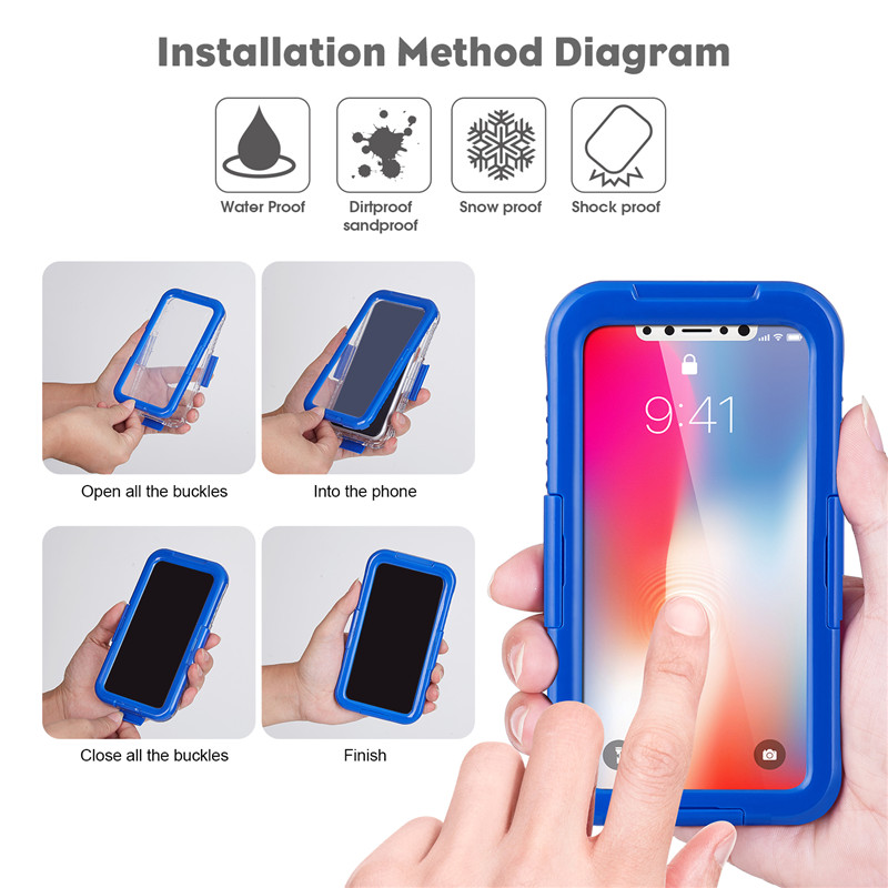 IP68 iphone-fall bäst vattentät telefonlåda för simmande vattentät iphone XS-fall (blå)