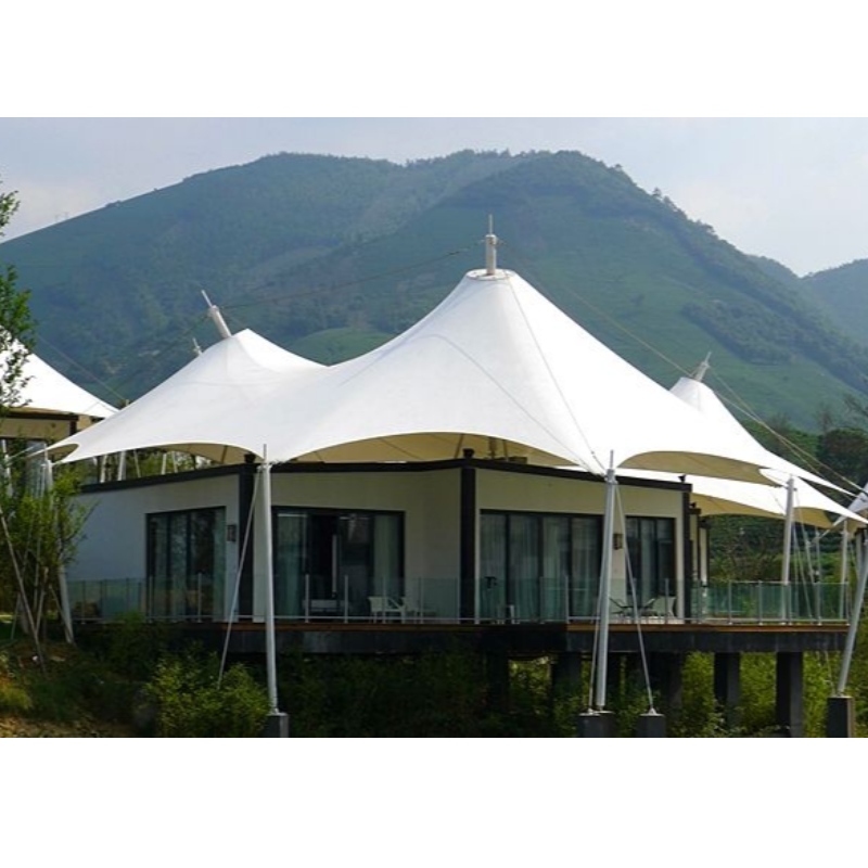 Prefab House Three Peaks Shape 2 Bedroom PVDF Vattenfri Fabric Resort Hotel Tent