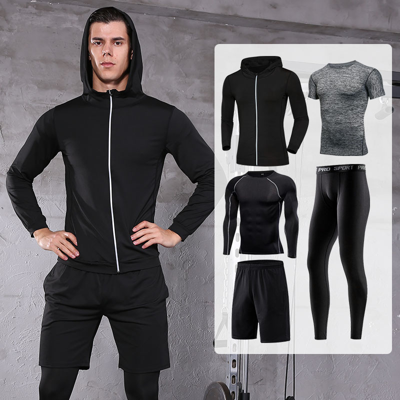 FDMM021-5 Pcs Män\ Workout Clothes Set Fitness Suit Sportswear