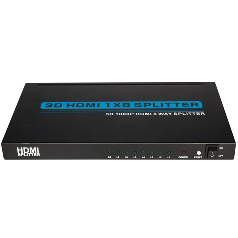 8 portar HDMI 1x8 Splitter Support 3D Full HD 1080P