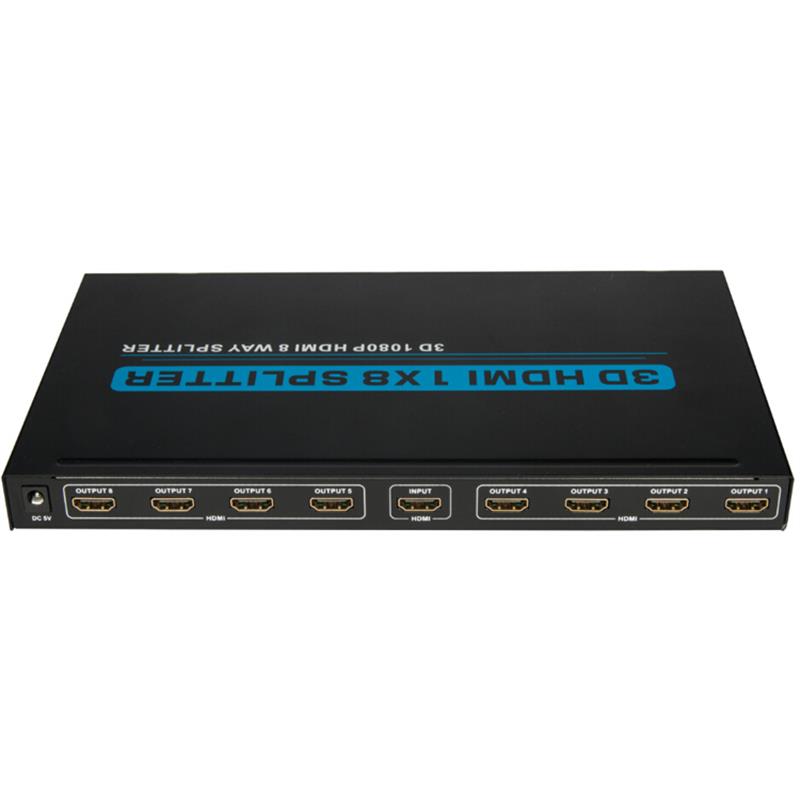 8 portar HDMI 1x8 Splitter Support 3D Full HD 1080P