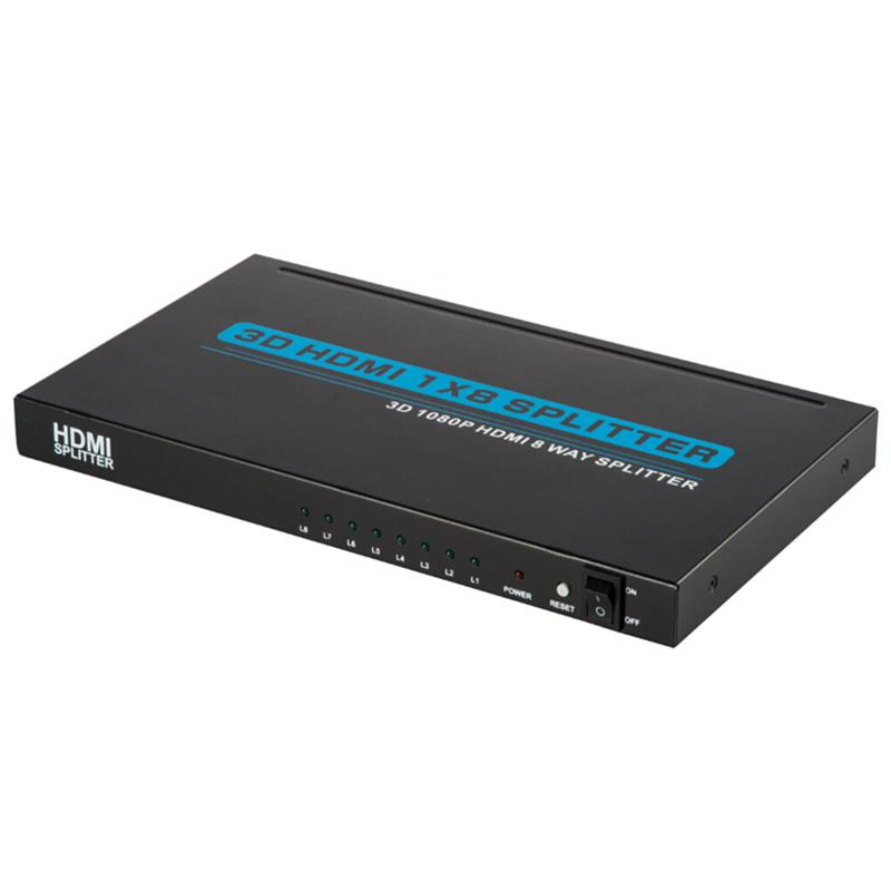 8 portar HDMI 1x8 Splitter Support 3D Full HD 1080P