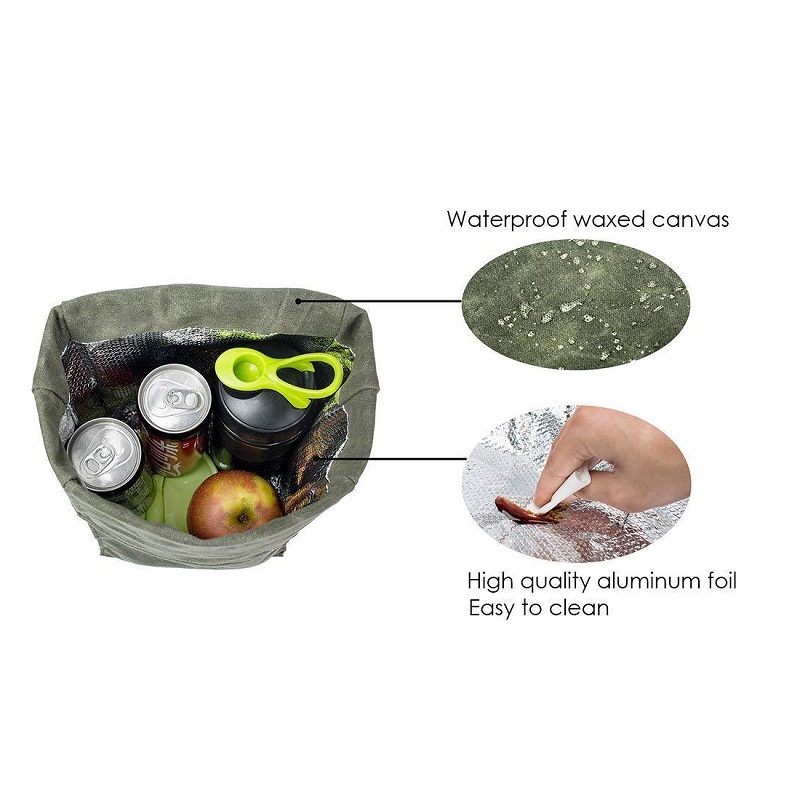 SGC29 Anpassad Easy Carry Travel Vintage Design Isolerad vaxad duk Lunchväska Tote Återanvändbar Sandwich Bag Thermal Cooler