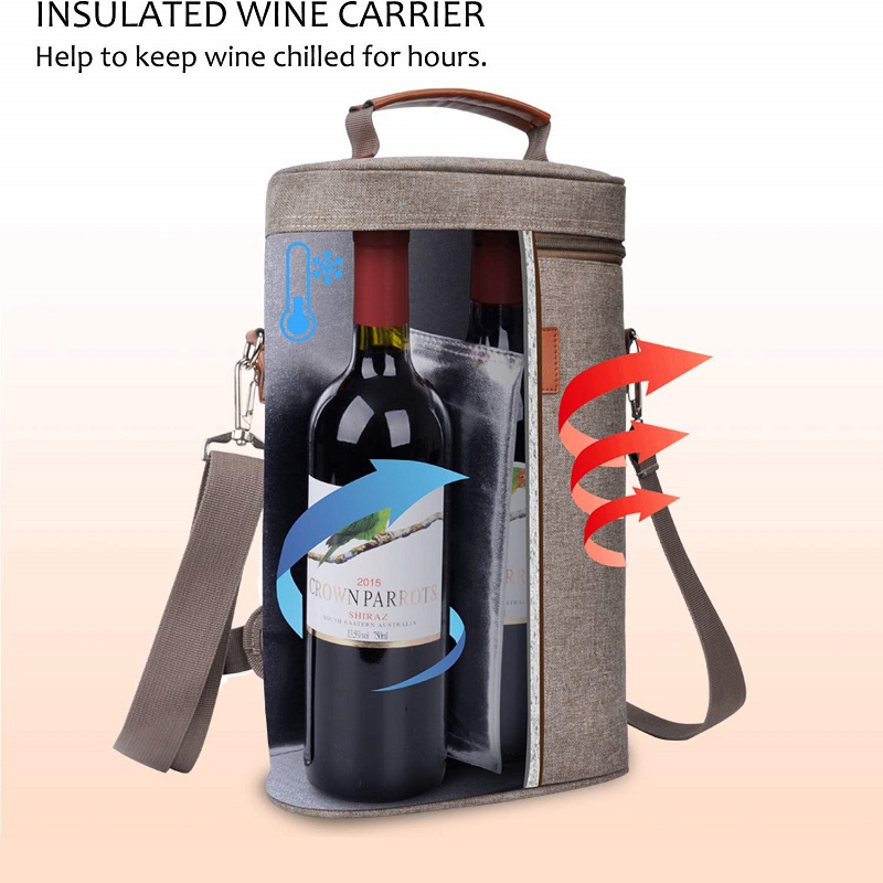 SGC32 Custom Isolated Tote Wine Picnic Bag Wholesale Travel Padded Handle Wine Bag 2 flaska med justerbar axelrem