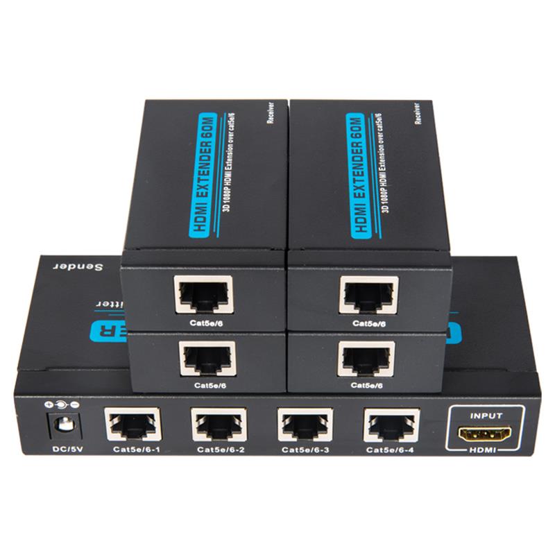 4 portar HDMI UTP 1x4 splitter över singel Cat5e / 6 med 4 mottagare upp till 60 meter